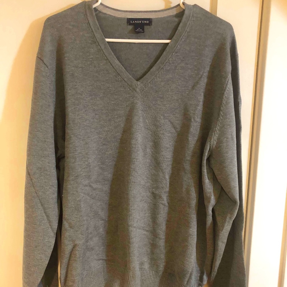 Land's End men's fine-gauge cotton v-neck sweater, size L 42-44